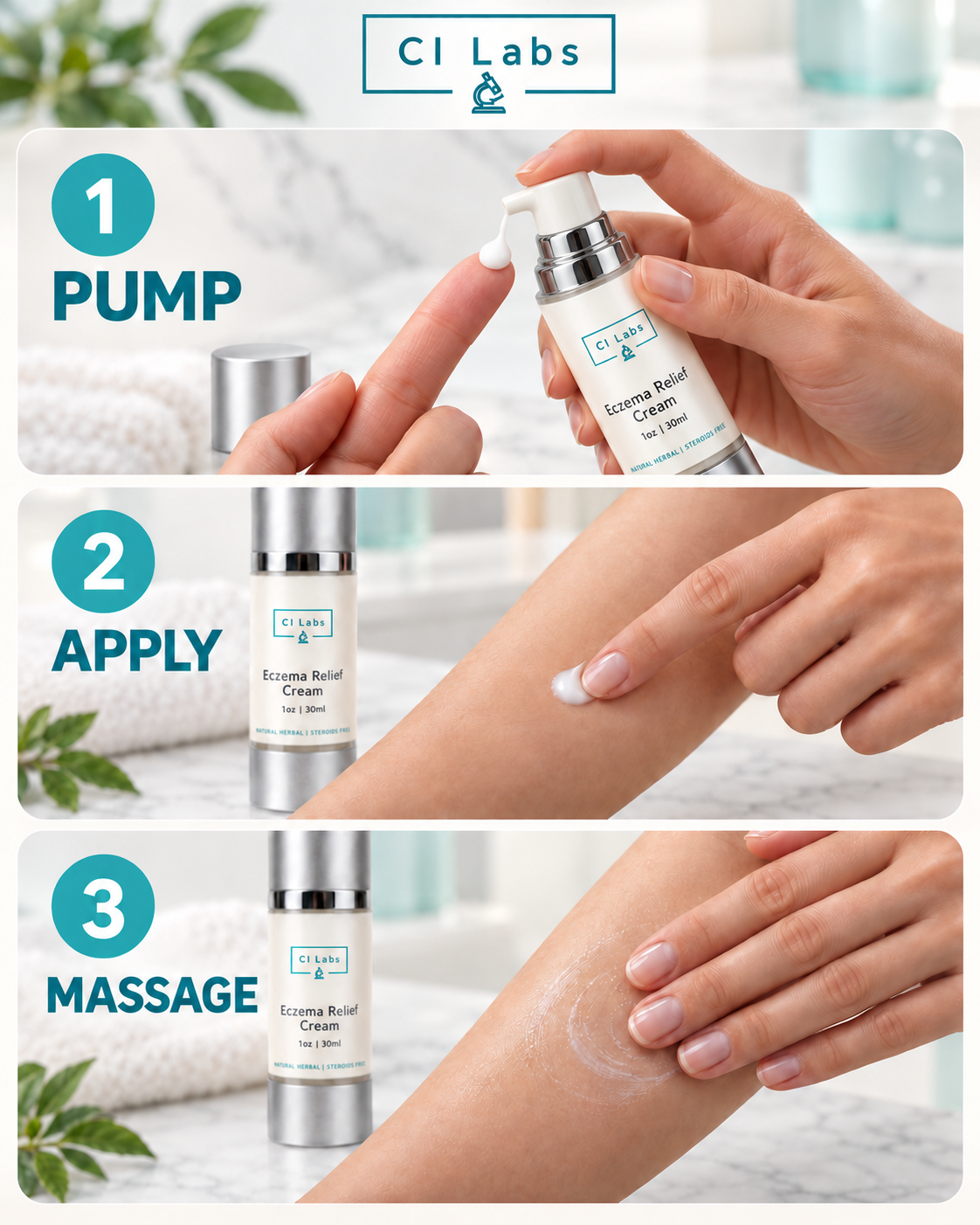 CI Labs Eczema Relief Cream – Non-Steroid TCM Treatment for Itchy, Dry, Sensitive Skin | Fast Relief | Baby & Adult Safe