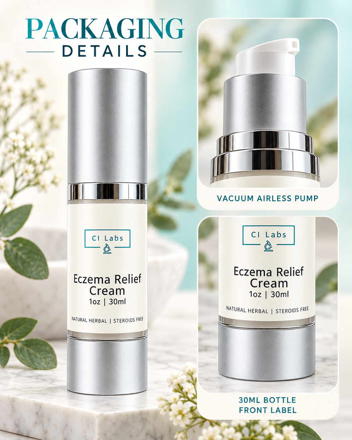 CI Labs Eczema Relief Cream – Non-Steroid TCM Treatment for Itchy, Dry, Sensitive Skin | Fast Relief | Baby & Adult Safe